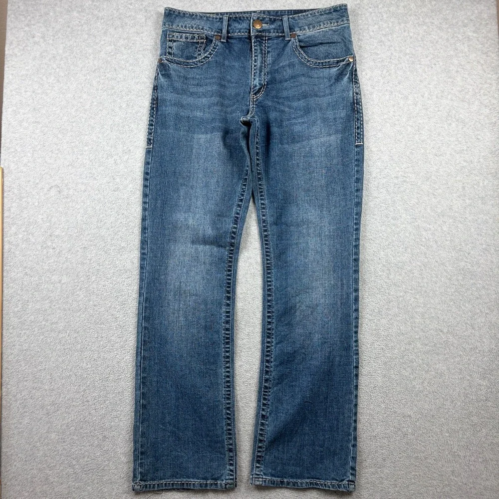 Rock 47 Wrangler Jeans Mens 34x34 Blue Slim Bootcut Thick Stitch Western Denim
